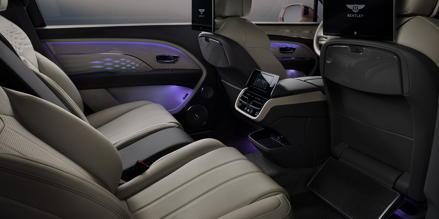 Bentley Santo Domingo Bentley Bentayga EWB Azure SUV rear interior with Bentley Diamond Illumination