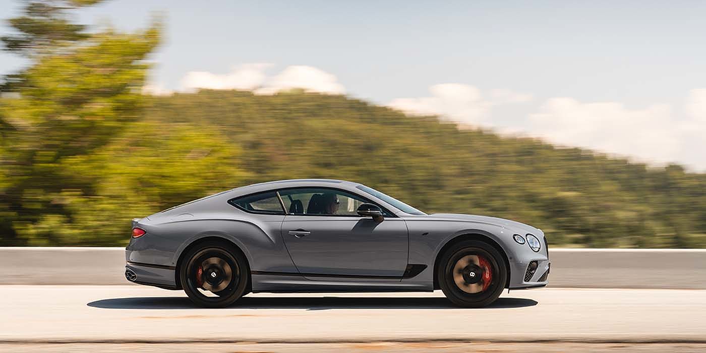 Bentley Santo Domingo Bentley Continental GT S coupe in Cambrian Grey paint profile dynamic driving
