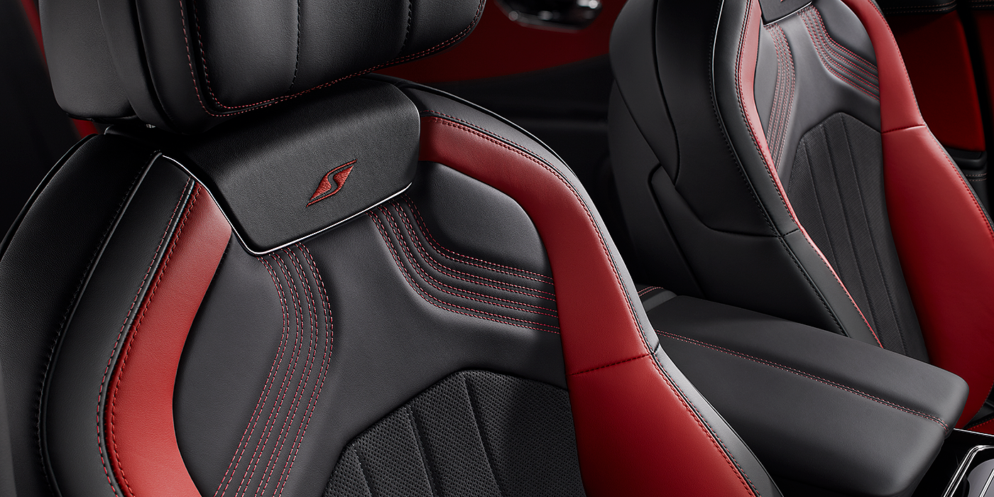Bentley Santo Domingo Bentley Flying Spur S seat in Beluga black and \hotspur red hide with S emblem stitching