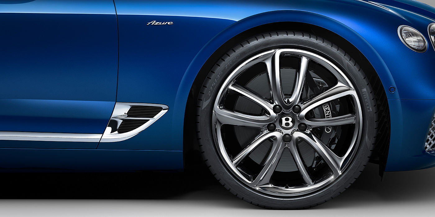 Bentley Santo Domingo Bentley Continental GT Azure coupe in Sequin Blue paint side close up with Azure badge